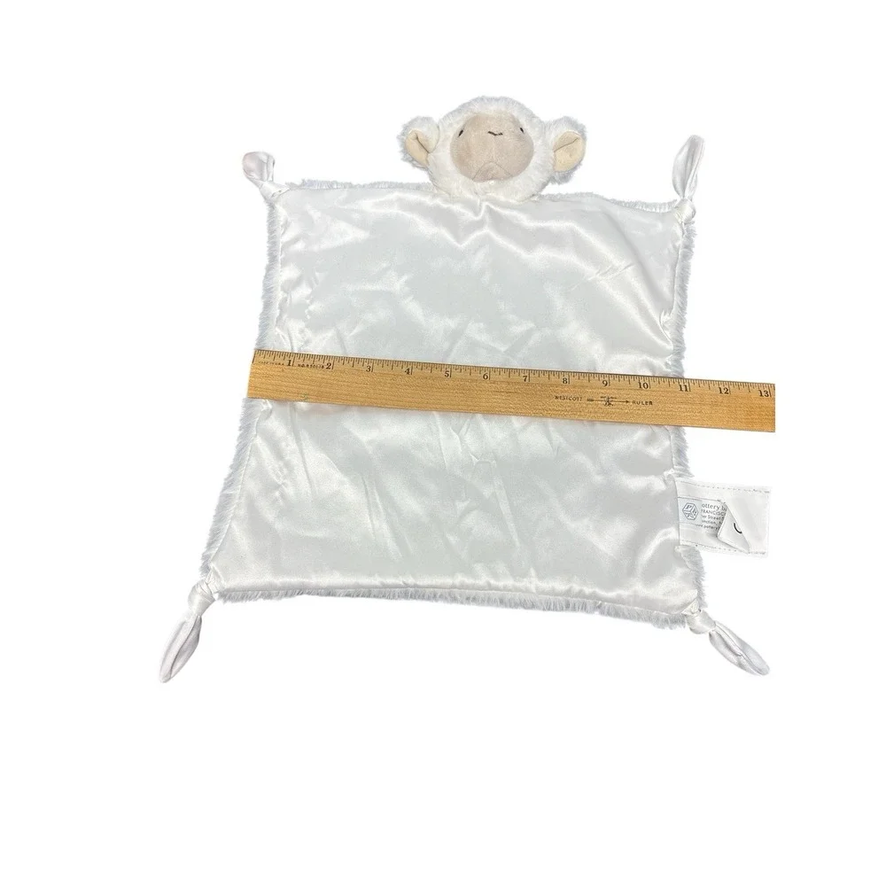 Pottery Barn‎ Lamb Lovey Security Blanket White Knotted Satin Blankie Plush Baby